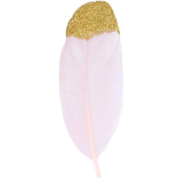 Sæt med 6 lyserøde fjer med glitrende guldspids - NO NAME - 11x3,5 cm gyllene