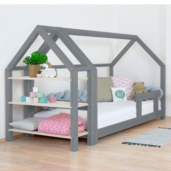 Lit cabane avec étagère 80 x 160 harmaa ja luonnollinen Grå