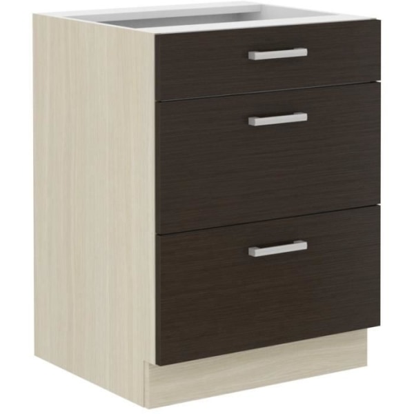 CHAMONIX Basenhet - 3 lådor - Melamin - Mörk ekdekor - L 60 x D 52 x H 82 cm Trälook