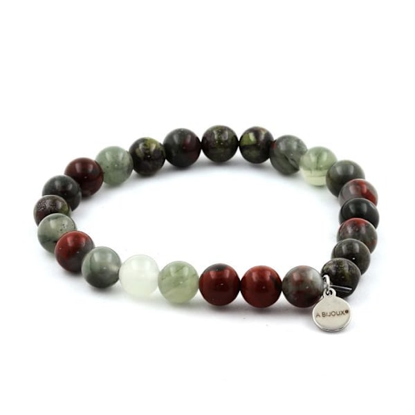 Stenar och mineraler. Dragon's Blood Jasper Beaded Armband 8 mm. Tillverkad i Frankrike. Röd