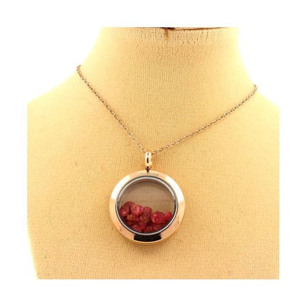 Sten og mineraler. Rå Spinel halskæde. Medaljon model 20 mm. Farve Rose guld. Rose guld