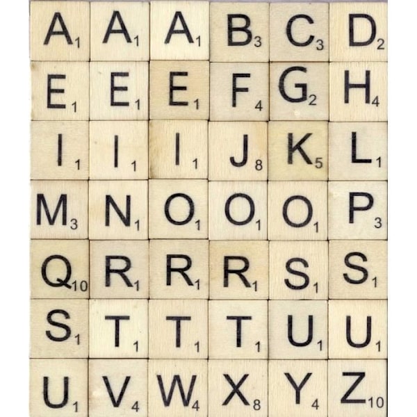 Scrabble bokstäver i trä - ARTEMIO - 42 tryckta versaler - 2 x 2 cm Brunt och svart