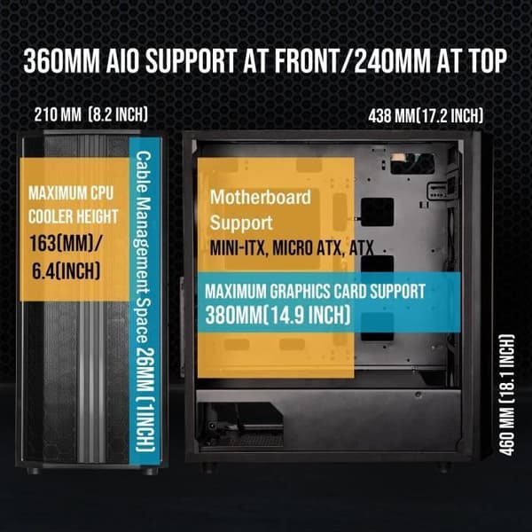 PC kabinet uden strømforsyning - BITFENIX Saber Mesh (Sort) - Midtårn - ATX format