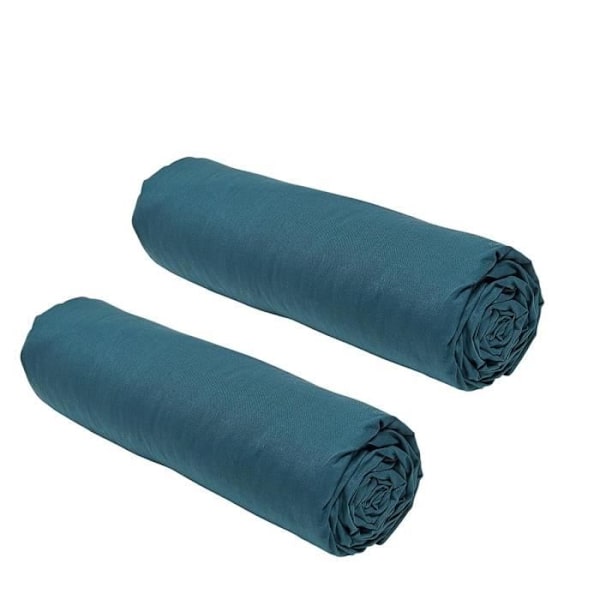 Sæt med 2 I DAG Essential-lagner - 140 x 190 cm - 2 personer - 100% bomuld - Peacock Blå