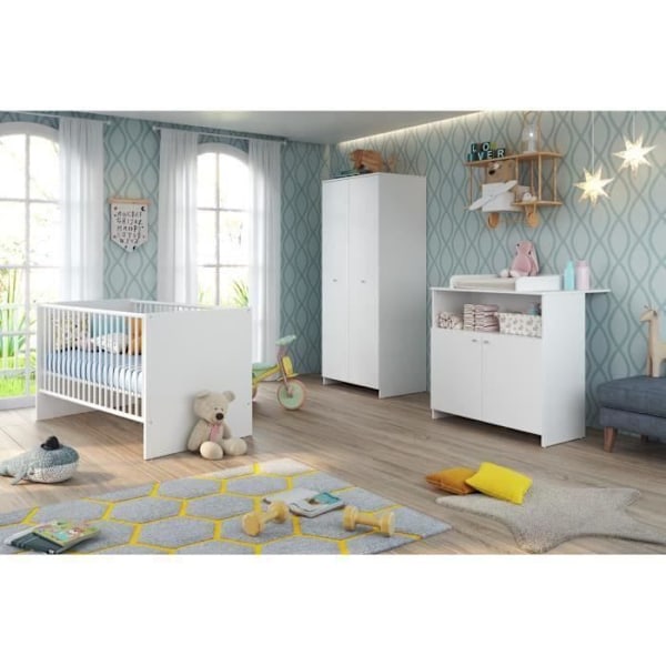 Vauvanhuone Trio: Sänky 70 x 140 cm + Vaihtorinta + NIKO vaatekaappi - Valkoinen - TREND TEAM Vit