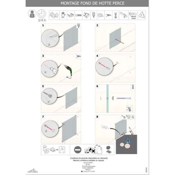 Splashback - SAINT GOBAIN - Mat sort - Glas - 70 cm - 60 cm - Sort EMALEL glas hætte base 70X60 svart