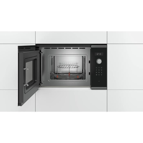 BOSCH BEL524MS0 ruostumattomasta teräksestä sisäänrakennettu grilli mikroaaltouuni - 20 L - 800 W - Grilli 1000 W Rostfritt stål och svart