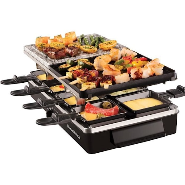 Russell Hobbs Raclette Apparat - 26280-56 - 3 i 1 multifunktion - 8 personer - 1400W - Kogesten - Vendbar grill svart och grått