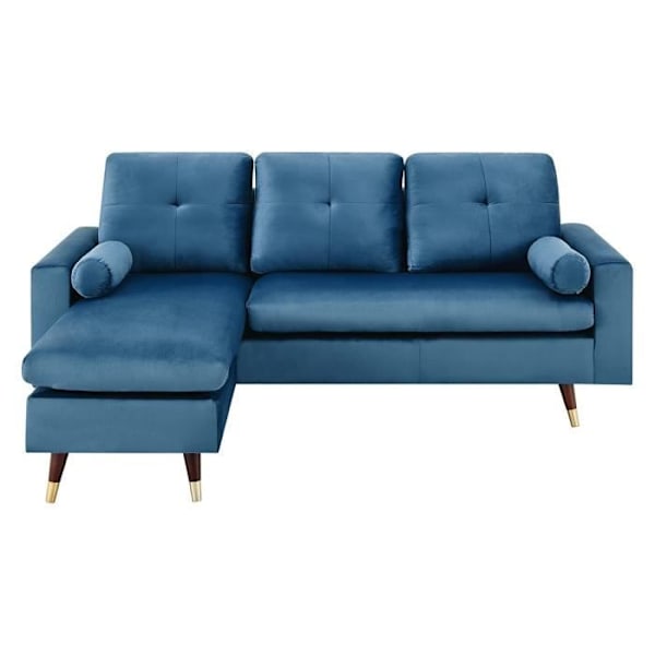 Vendbar fast hjørnesofa - 3 steder - Blåt stof - Træ- og guldben - L 194 x D 139 x H 83 - NEW YORK Blå
