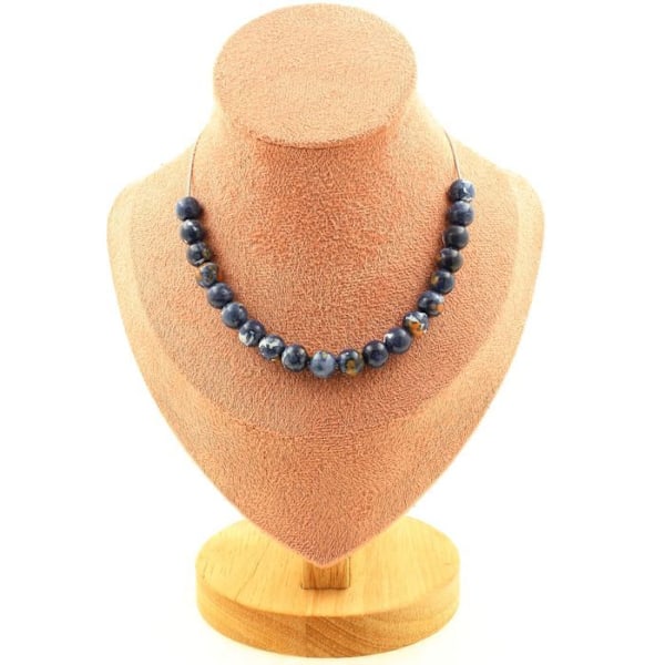Collier - Et Bijoux - Blå jasper - 20 perler 8 mm - Kæde i rustfrit stål - Tilpasset størrelse Blå