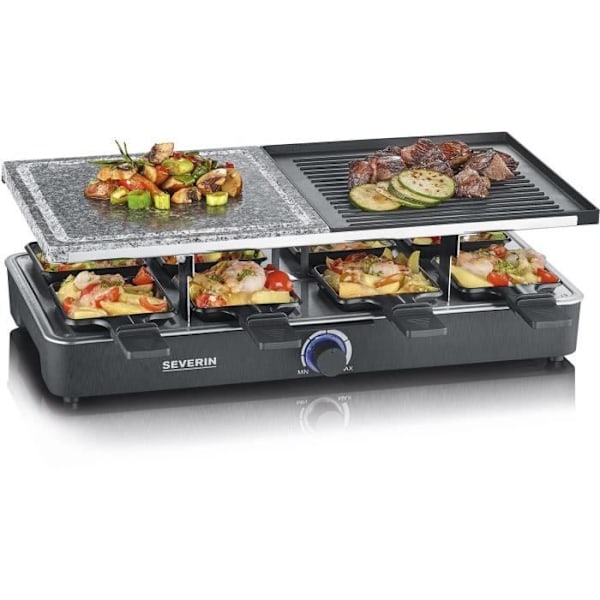 SEVERIN raclette-laite - RG2376 - Jopa 8 henkilöä - Luonnollinen kypsennyskivike ja käännettävä levy - 1400W sort