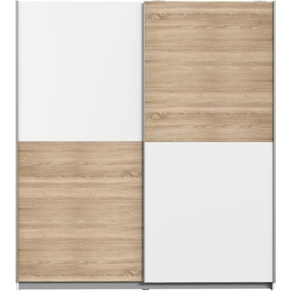 Garderobe med 2 skydelåger - Spånplade - Eg og hvid indretning - L 170,3 x D 61,2 x H 190,5 cm - ULOS Ek och vit dekor