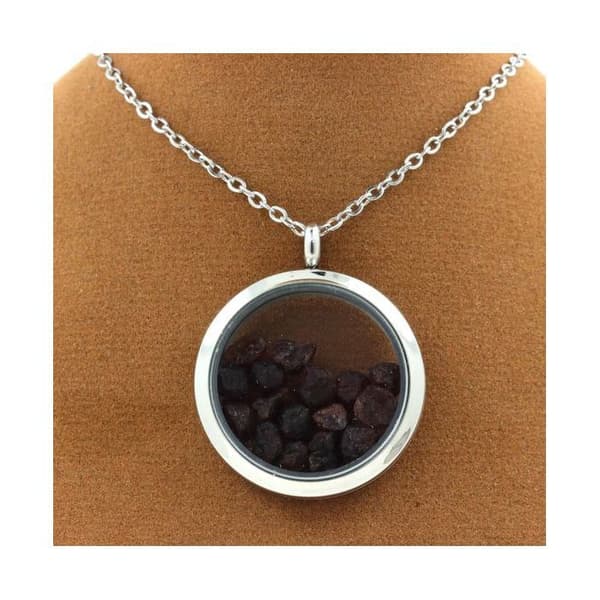 Collier - Et BIJOUX - Medaillon 25 mm - Rå granat - Rustfrit stål - Sølvfarvet Silver