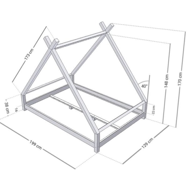 TAHUKA tipi-säng för barn - GENERISK - 120 x 190 - Grå - Spjälklag - Massivt trä Grå