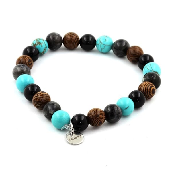 Sten og mineraler. Armbånd Labradorite Perler + Sort Agat + Turkis + træ 8 mm. Fremstillet i Frankrig. Turkos
