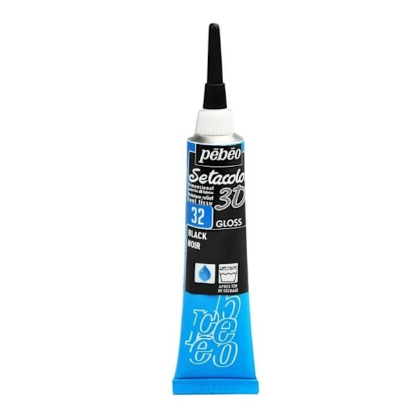 Tygfärg - Pébéo - Setacolor 3D Gloss Svart - 20ml - Glänsande - Professionell Svart