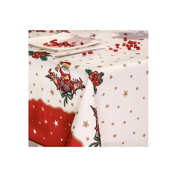 Juledug - Ikke specificeret - Julemandsmotiver - Rund eller rektangulær - 160 cm - Smudsafvisende Vit