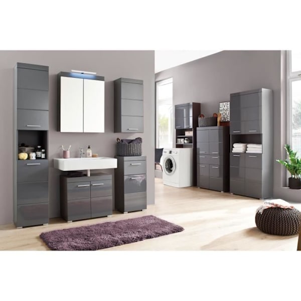 Badeværelsessøjle - 2 døre & 1 niche - Grå - L37 x D31 x H190 cm - AMANDA