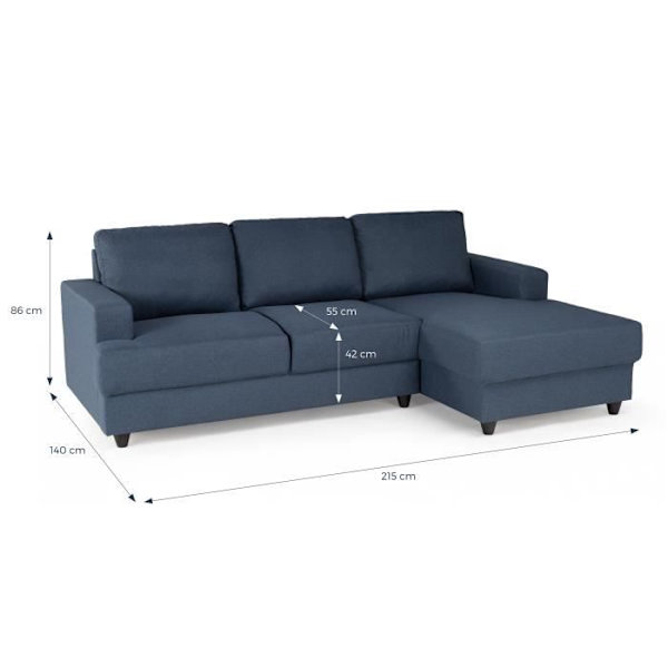 4-sits höger hörnsoffa - Blått tyg - Modernt - L 215 x D 140 H 86 cm - PAUL Blå