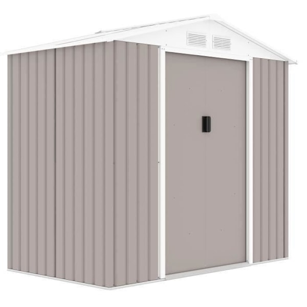 Metal havekøb 2,71 m² - 213 x 127 x 195 cm - PLUTON - Inkluderet fundamentkit, 2 skydedøre - Taupe Mol