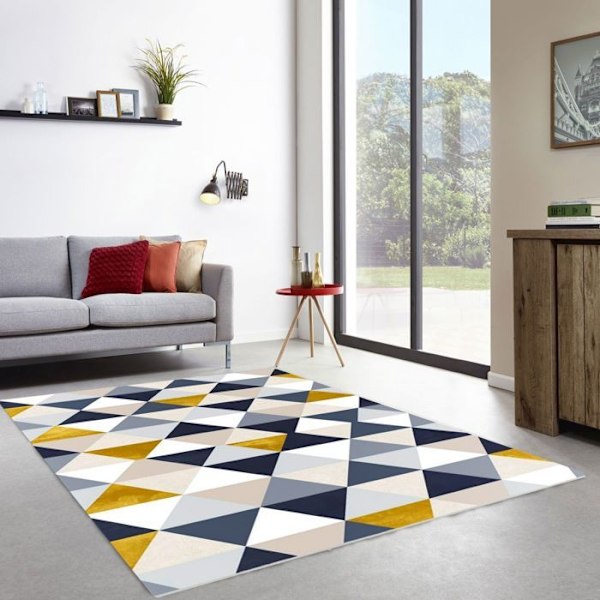 Matto - TRENDY - Kolmio - Liukumaton - Konepestävä - 160x230cm Blå og gul