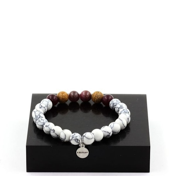 Stenar och mineraler. Mogok Ruby Beads Armband, Burma, Myanmar + Granat + Jaspis Tillverkat i Frankrike. Röd, vit, brun, grön