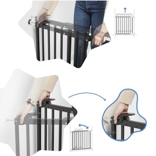 Badabulle Deco Pop Safety Gate - Expanderbar barriär för öppning från 63 till 106 cm - Skruvfäste, svart