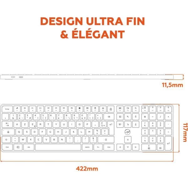 Trådløst tastatur - Flade taster - MOBILITY LAB - KMP2000W - AZERTY - FR - Multi-forbindelser - Hvid