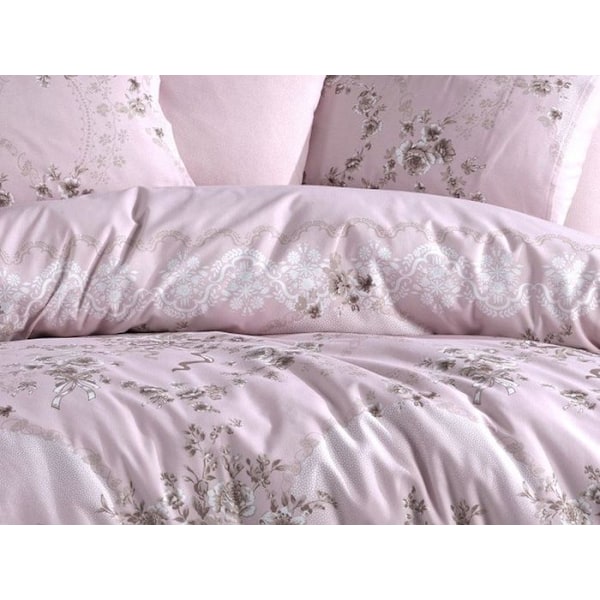 Sängkläder - FLOWER - Ros - 220x240 cm - 80% Bomull - 2 Örngott Rosa