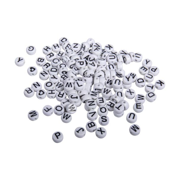 Plastikperler med bogstaver, 9mm ø, hvid, rund, 40g Vit