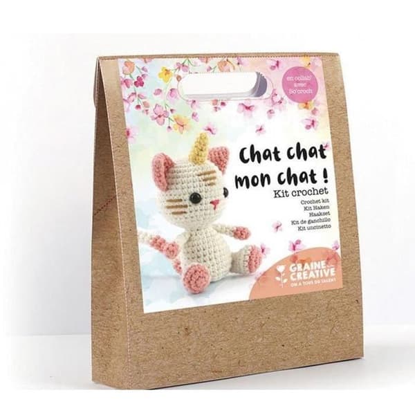 Kit för att virka Katt-Einherjar - Graines Creatives - 15 cm - Multikolor Vit