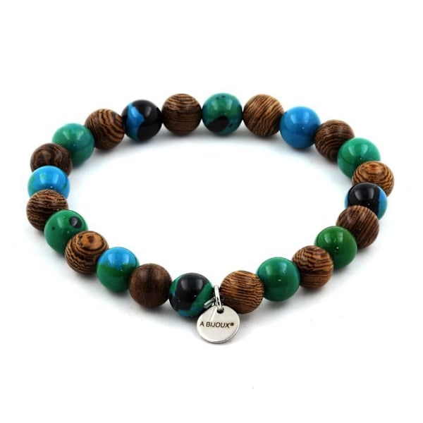Armband - ABIJOUX - Krysokoll + Trä - 8 mm - Längd 19-20 cm - Blandat
