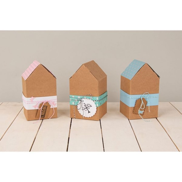Kit boks til folding - Hus - Kraft - 14 x 7,5 x 7,5 cm kastanj