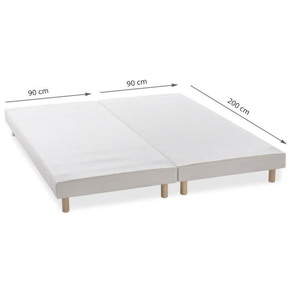 DEKO DREAM Rakenne - Lamelpolstrede sengebunde x 2 - 180 x 200 - Hvidt massivt træ + fødder