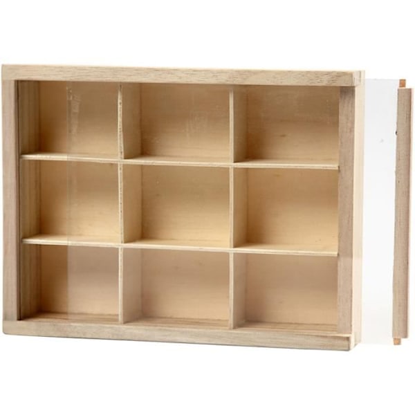 Lille vitrine med 9 rum (3,5x5 cm) og skyde låg af plexiglas. ref 57454