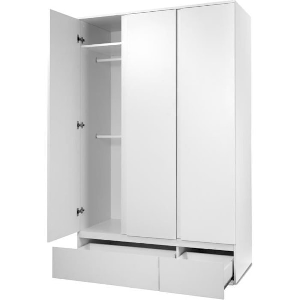 BILLEDE 60B skab - Mat hvid indretning - 3 låger + 2 skuffer - L121,6 x H191 x D55 cm Vit