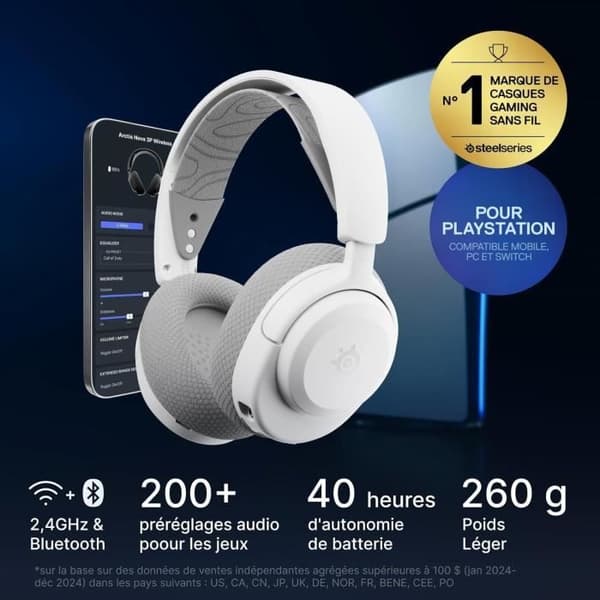 Trådløst gaming headset - STEELSERIES - Arctis Nova 3PW - Batterilevetid 40t - Bluetooth - USB-C Plug & Play Vit