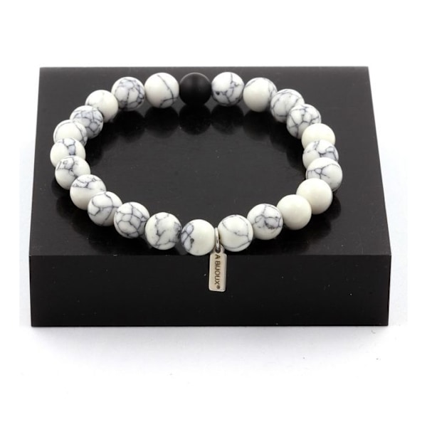 Kivet ja mineraalit. Howlite Beads Rannekoru + Mattamusta Onyx 8 mm. Tehty Ranskassa. vit svart