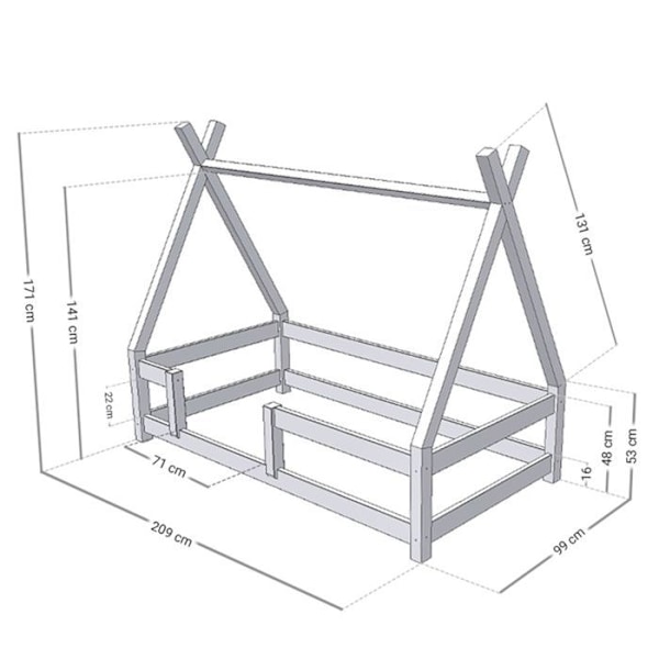 "NAKANA 90 x 200 lit cabane lasten sängyn sauge vihreä" Grön