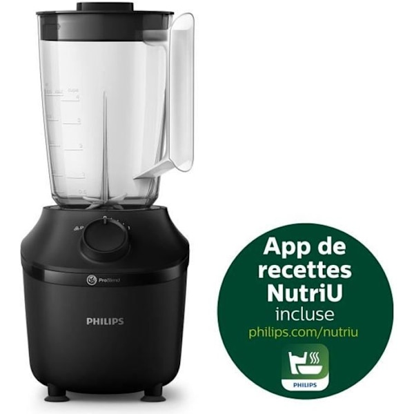 Blender - PHILIPS - Daglig HR2041/41 - 4 ProBlend blade – Maksimal kapacitet på 1,9L – 450 W - 1 hastighed - Pulsfunktion - Sort