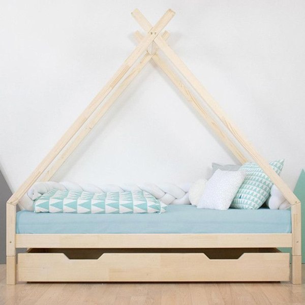 Benlemi Barnsäng Tipi - TAHUKA - Massivt trä - Grå - 90 x 190 cm - Montessori Grå