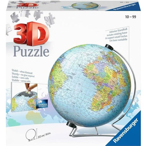 3D Globe Puzzle 540 bitar - Ravensburger - Lärorikt för barn - Inget lim - Från 12 år Flerfärgad