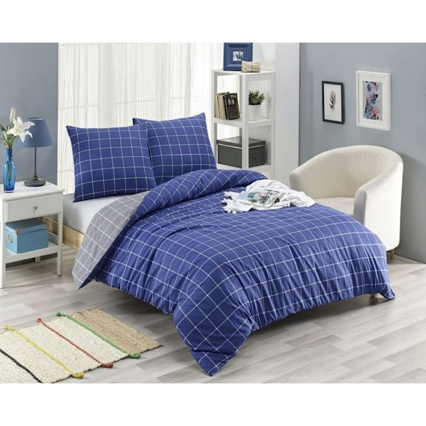 Sängkläder - TRENDY - 220x240 - 80% bomull - 20% polyester - Blått tryck Blå