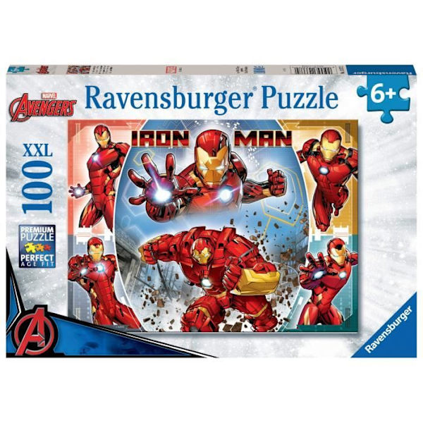 100 palanen XXL-palapeli, mahtava Iron Man / Marvel Avengers, 00013377, 6-vuotiaat ja sitä vanhemmat, Ravensburger, MARVEL HEROS Flerfärgad