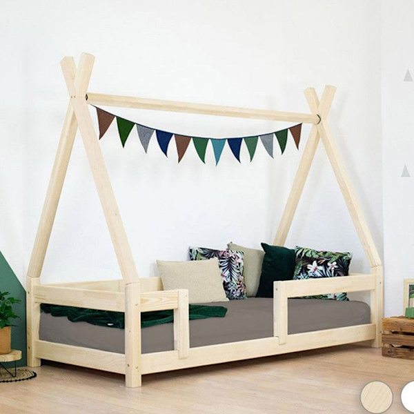 Lit simple en bois NAKANA - Benlemi - Tipi Blanc - 120x180cm - 1 plats - Massivt trä Vit