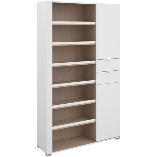 SKO skoskab - Eg og Steam Sort indretning - 2 låger + 1 skuffe - L 110 x H 186 x D 33 cm - 20 par - PARISOT Vit och ek