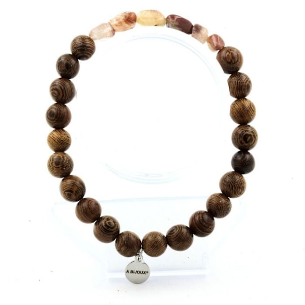 Sten og mineraler. Rød rutil quartz armbånd fra Brasilien + 8 mm træperler. Fremstillet i Frankrig. Röd