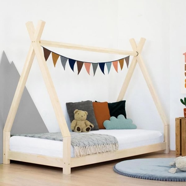 NAKANA Kids Tipi säng - massivt trä - natur - 120 x 190 cm Naturlig