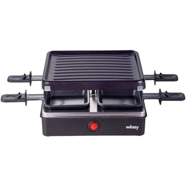 WEASY LUGA40 - Raclette ja grilli 4 hengelle - 600W - Tarttumaton pinnoite - 19,7x19,7cm - Irrotettava levy