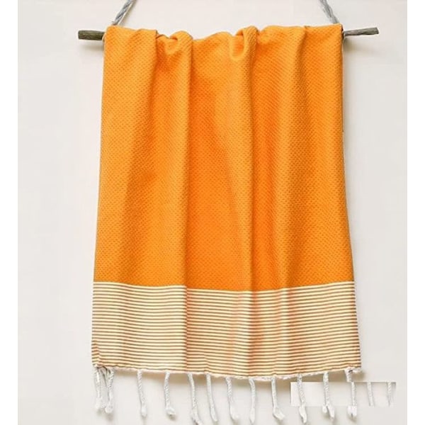 Fouta de Plage Nid d'Abeille 100% bomuld Størrelse L - Blødhed og komfort - Strandhåndklæde - 100x200cm - 100 x 200 cm - orange Svart